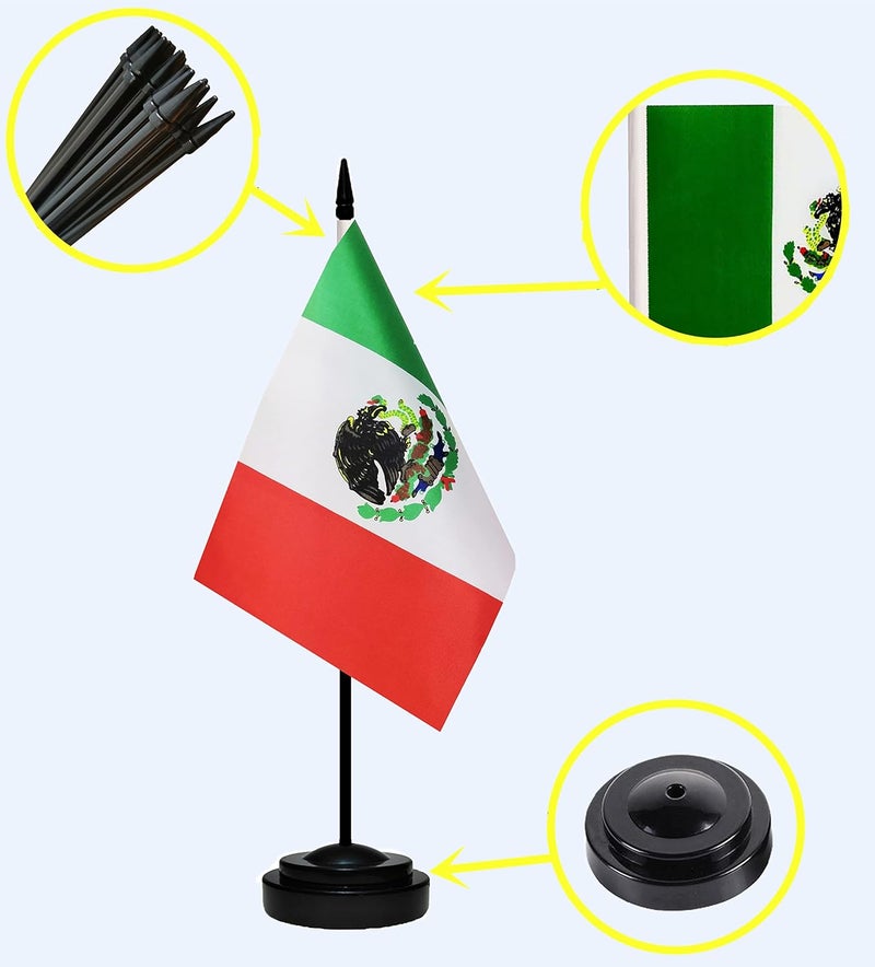 tibijoy Mexico Flags Mexican Desk Flag Set Small Mini Mexico Table Office Flag with 13" Black Pole, Black Base and Spear Top,Miniature Mexican Deluxe Desktop Flag, Home Decoration, Office Decoration, Festival Celebrations(12 Pack ) - Image 3